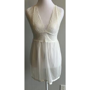 White Wedding Babydoll Night Gown Lingerie Sexy Lace Size Small Fairy Silky Y2K